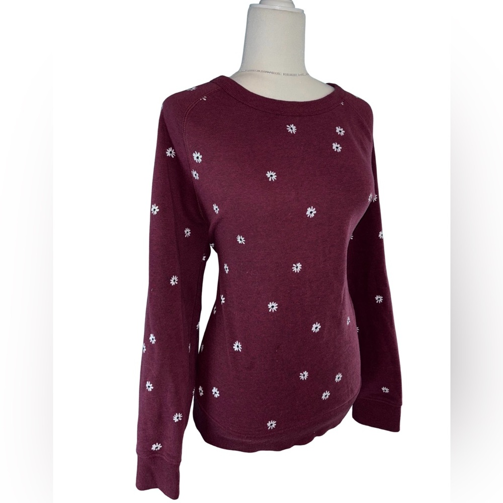 Old Navy Women’s XL Burgundy Daisy Print Soft Fleece Pullover Made in 2018